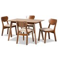 Baxton Studio Damara Mid-Century Modern Sand Fabric and Walnut Brown Finished Wood 5-Piece Dining Set 183-11646-11644-Zoro